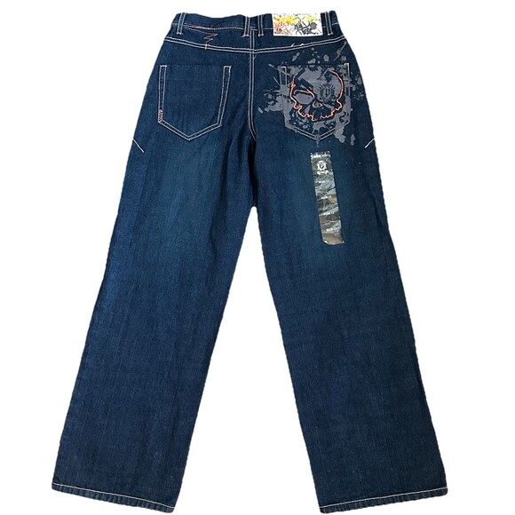 Pellepelle Vintage Skull Jeans Size Y12 Baggy Skater Grunge Y2K - Picture 7 of 15